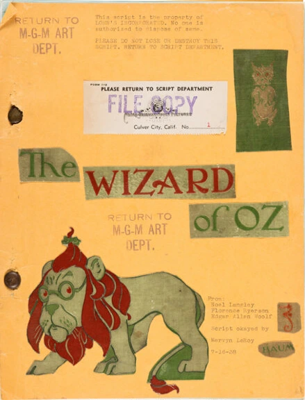 The Wizard of Oz (MGM, 1939), Mervyn LeRoy Personal Historic MGM-Art Dept. Typed Carbon Script #1